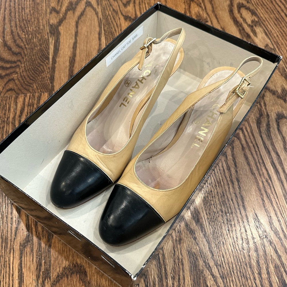 Chanel vintage classic sling back leather pumps heels with original box base - Picture 5 of 10